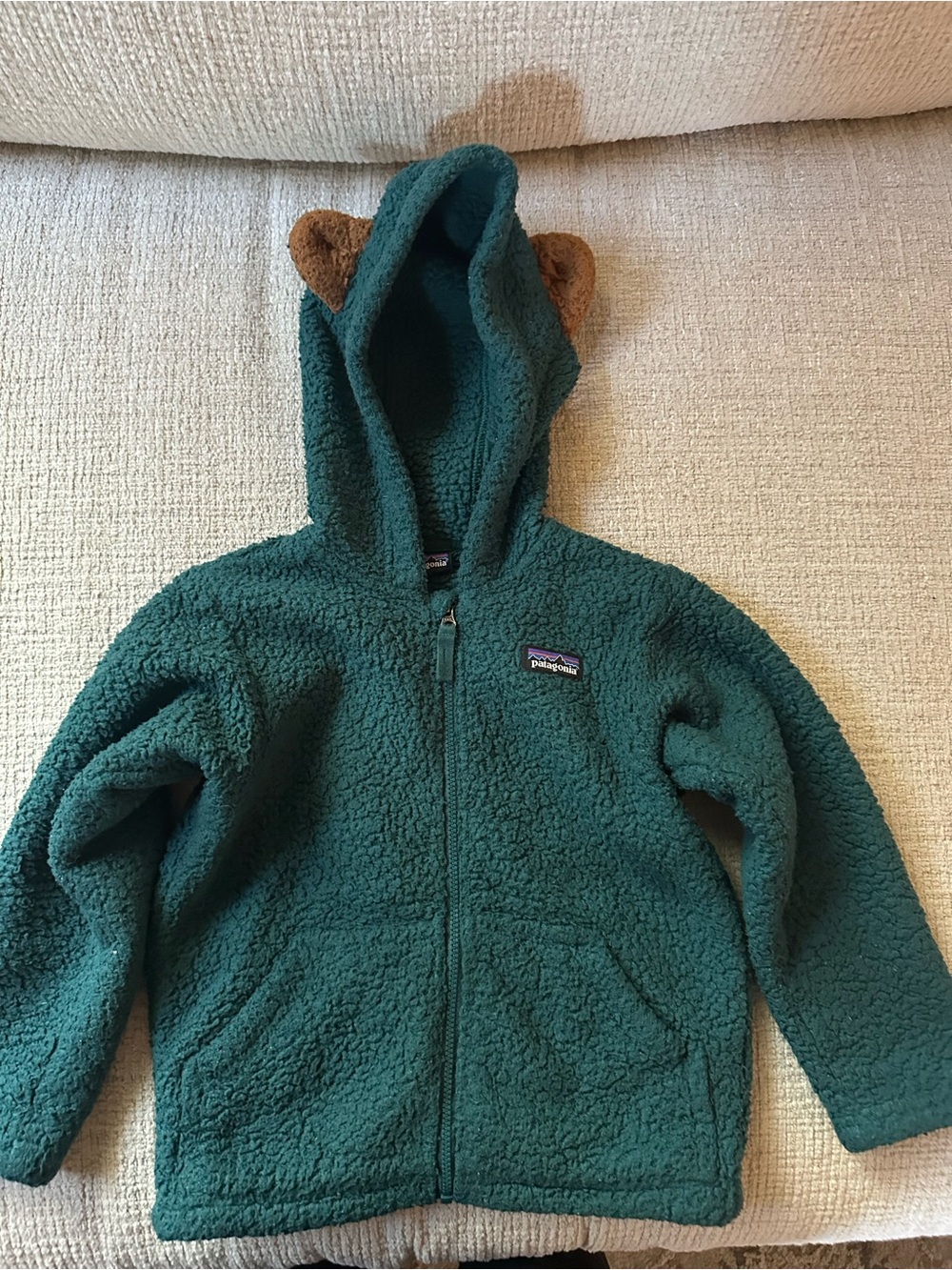 Patagonia Kids Green Sherpa Zip Hoodie with Bear-Ear Hood Size 3T